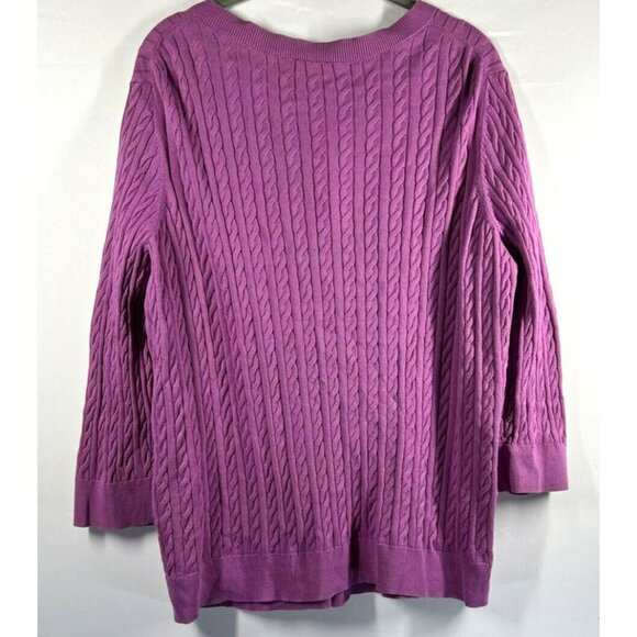 Talbots Women's Cardigan Plus 3X Solid Pink Cable Stitch Button Up 3/4 Sleeves - Picture 6 of 7